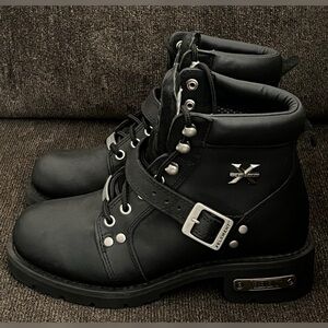 Xelement 2469 Women's Black  Lace Up Motorcycle Biker Boots Size-8M